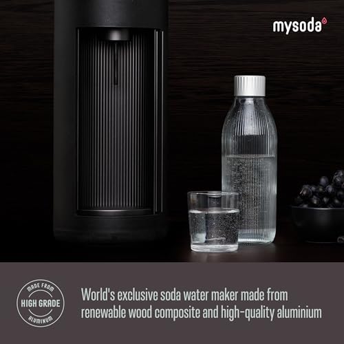 Mysoda Glassy Soda Maker + 1L Glass and 1L Plastic Bottle - Silent Carbonated Water Machine Soda Maker with Sliding Door Opening - No Cylinder Included - Black - Image 3