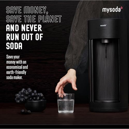 Mysoda Glassy Soda Maker + 1L Glass and 1L Plastic Bottle - Silent Carbonated Water Machine Soda Maker with Sliding Door Opening - No Cylinder Included - Black - Image 4