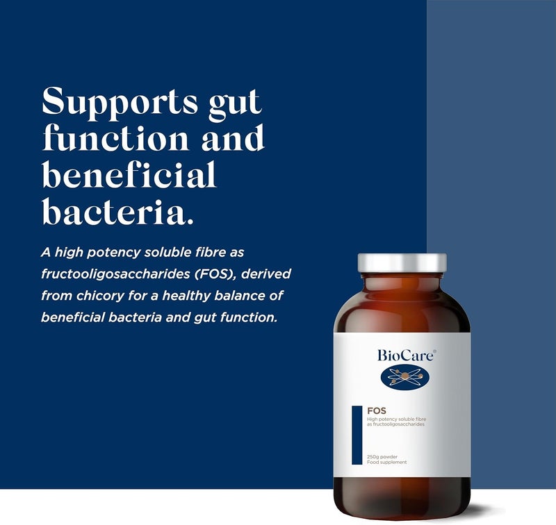 BioCare FOS High Potency Soluble Fibre Derived from Chicory for Healthy Balance of Beneficial Bacteria and Gut Function 250g - Image 2