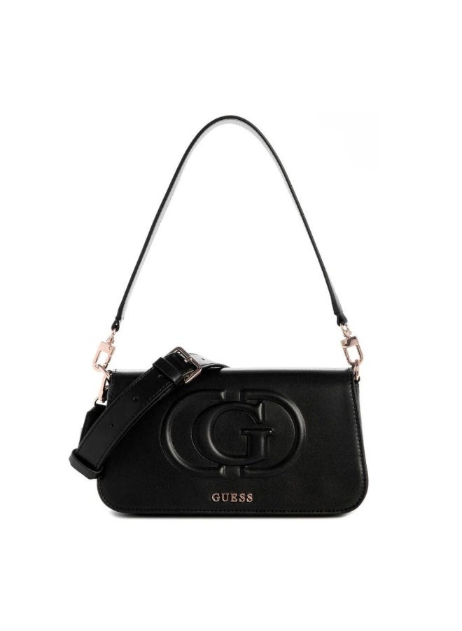 GUESS Eco Mietta Flap Shoulder Bag for Women – Black Faux Leather Handbag - Image 1