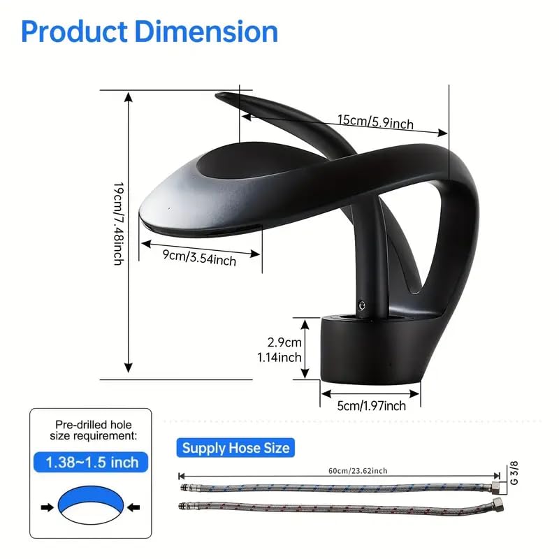 MIXEN Modern Elegant Waterfall Bathroom Basin Tap Single Lever Handle Solid Brass in Grey, Art Black Waterfall Bathroom Faucet One Handle Single Hole Deck Mount Basin Mixer Tap Hot Cold Faucet - Image 3
