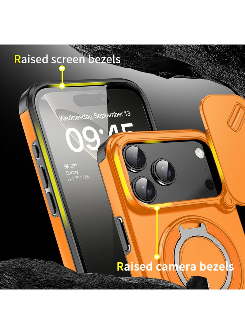 X-level iPhone 17 Pro Case, Designed for iPhone 17 Pro Cover, Heavy Duty Shockproof Protection Case Cover with Finger Ring Phone Holder and Camera Lens Protector Slide Window, Phone Protect Case Cover for iPhone 17 Pro Orange - Image 5