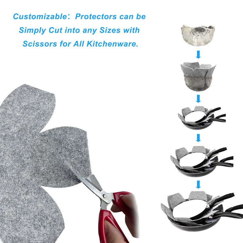 MOJOTORY Pot and Pan Protectors, 6 Pack Pan Protectors in 3 Sizes, Pot Separator for Stacking, Anti-Slip Pan AND  Pot Dividers to Avoid Stratching or Marring, Protecting Pads for Glass/Ceramic Plates and Cookwares - Image 5