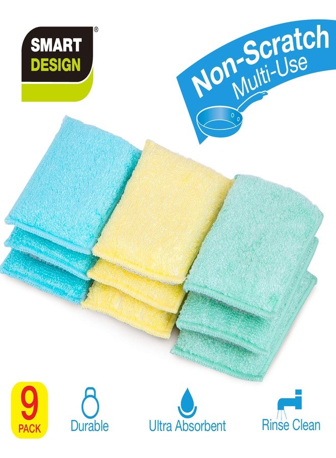 Smart Design Non Scratch Scrub Sponge with Bamboo Odorless Rayon Fiber - Set of 9 - Ultra Absorbent - Soft and Scrubber Side - Cleaning, Dishes, and Hard Stains - Spring - Yellow, Mint, Blue - Image 2