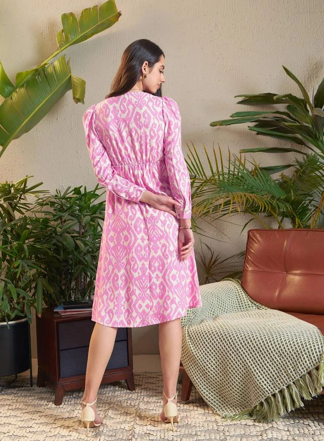 ساسافراس Ikat Print Peplum Detail Midi Dress by Styli