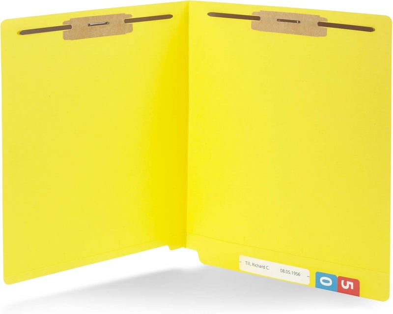 Blue Summit Supplies 50 Yellow End Tab Fastener File Folders - Reinforced Straight Cut Tab - Durable 2 Prongs Designed to Organize Standard Medical Files, Receipts, Office Reports, and More - Letter Size, Yellow, 50 Pack - Image 1