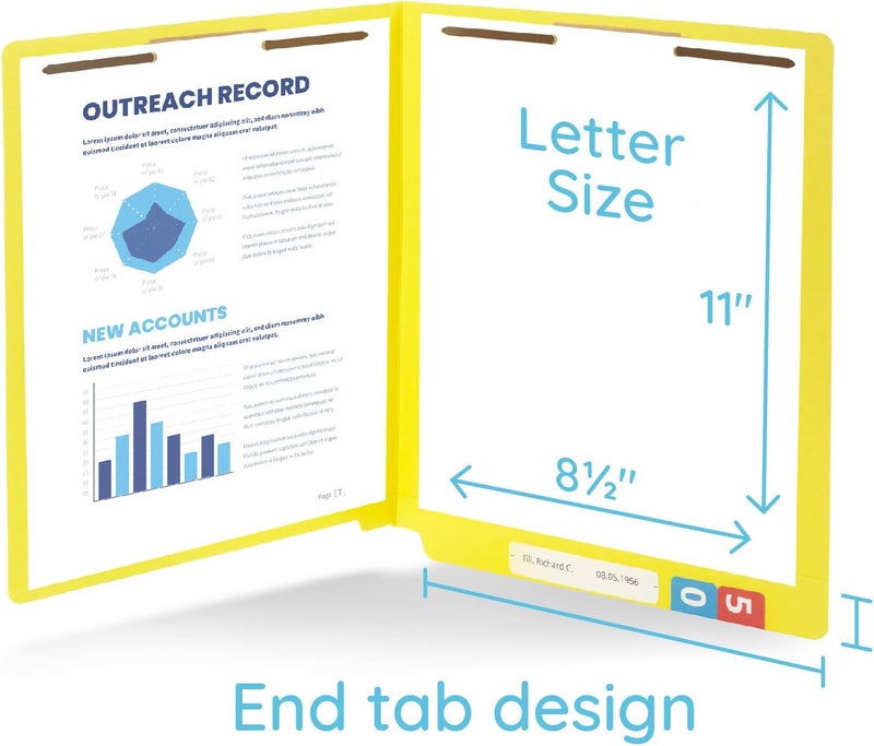 Blue Summit Supplies 50 Yellow End Tab Fastener File Folders - Reinforced Straight Cut Tab - Durable 2 Prongs Designed to Organize Standard Medical Files, Receipts, Office Reports, and More - Letter Size, Yellow, 50 Pack - Image 2