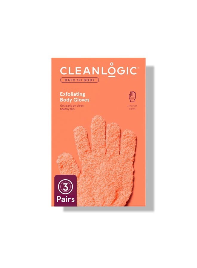 cleanlogic Bath & Body Exfoliating Glove, Stretchy Bath & Shower Gloves, Reusable Exfoliator Tool for Smooth & Softer Skin, 3 Pairs, 6 Count - Image 1