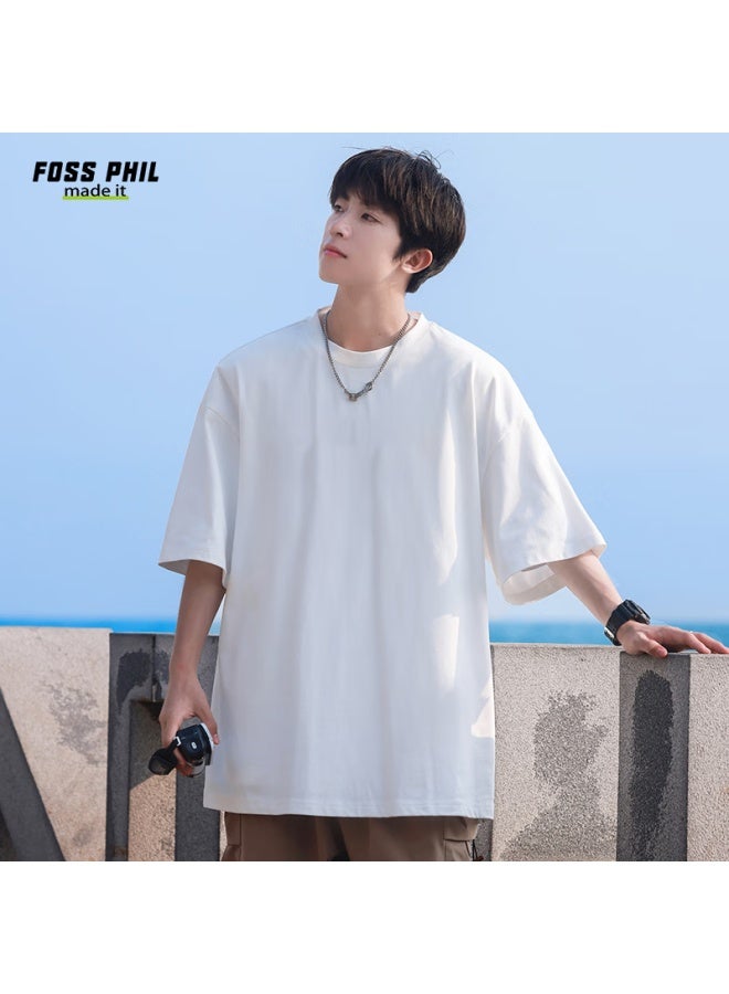 Foss Phil Short-sleeve T-shirt For Men And Women, Summer Loose Pure Cotton Casual Trendy Printed Undershirt Top F0016 White XL - Image 4
