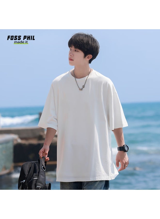 Foss Phil Short-sleeve T-shirt For Men And Women, Summer Loose Pure Cotton Casual Trendy Printed Undershirt Top F0016 White XL - Image 3