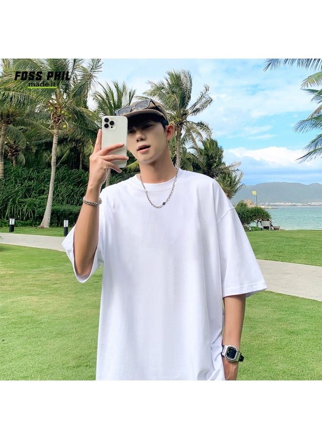 Foss Phil Short-sleeve T-shirt For Men And Women, Summer Loose Pure Cotton Casual Trendy Printed Undershirt Top F0016 White XL - Image 2