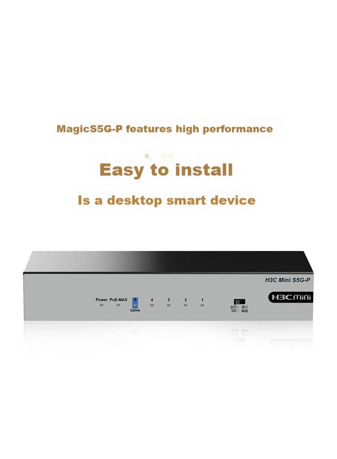 H3c 5-port Gigabit Poe Switch, Unmanaged Enterprise-grade 4-port Switch, Surveillance Network Cable Splitter, Desktop Model S5g-p - Image 2