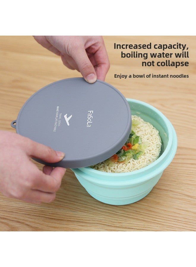 Food Grade Silicone Folding Bowl Portable Travel Retractable Noodle Bowl Baby Children Travel Outdoor Tableware Lunch Box-Specifications:Default Items-Color:✅500ml Green + 1000ml Green (free 2 Green Bear Folding Cups + 80% Off Stacked Forks And Spoons + 2 Cuffs - Image 3