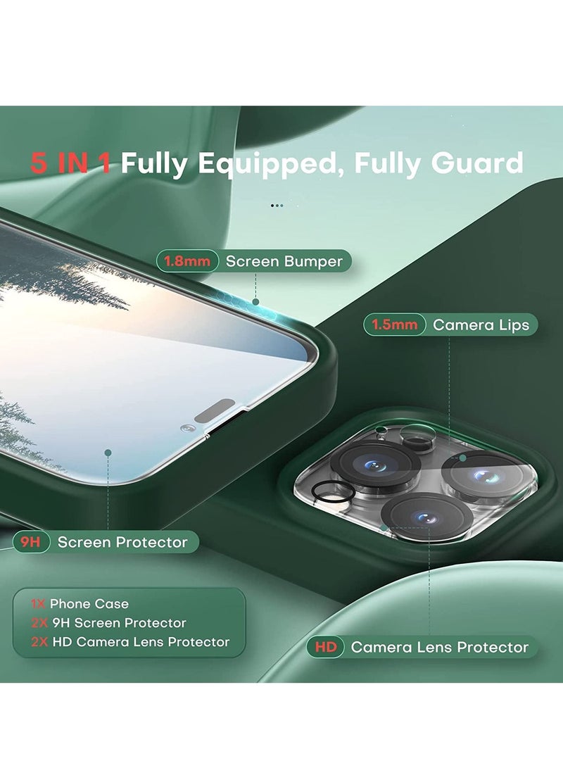 [5 in 1] for iPhone 14 pro max Case, with 2 Pack Screen Protector + 2 Pack Camera Lens Protector, Slim Liquid Silicone Phone Case 6.7 Inch, [Anti-Scratch] [Drop Protection], Alpine Green - Image 3