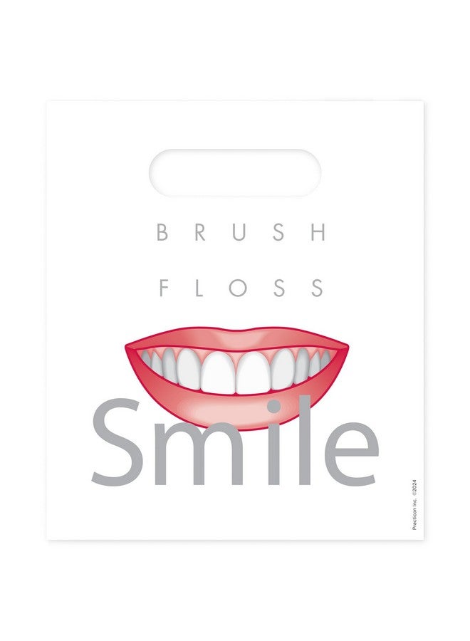 Brush Floss & Smile 7-3/4" X 9" Dental Giveaway Bag, Dental Hygiene Patient Care Goodie Bag, Dentist Office Plastic Gift Bags, 100 Pack