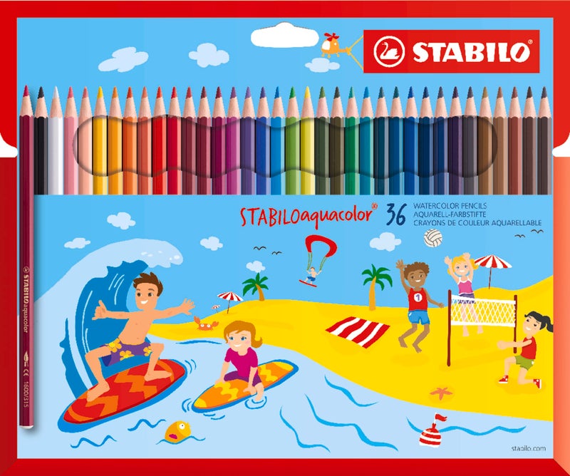 STABILO أقلام تلوين STABILO Aquacolor - ألوان متنوعة، محفظة من 36، 1636-6 - Image 1