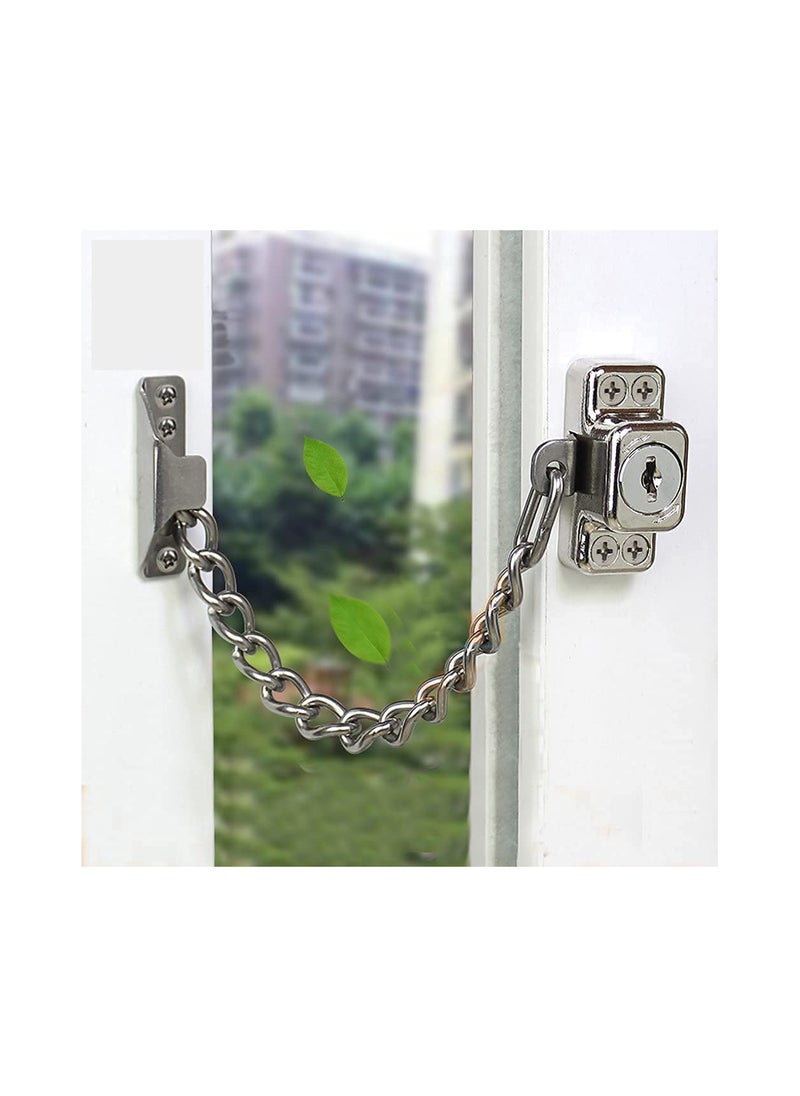 SYOSI - Stainless Steel Window Chain Lock Guard Door Restrictor Child Safety Security Chain Lock for Flat Open Windows Anti Theft Home Hardware Opening Restrictor Lock with Key - Image 1