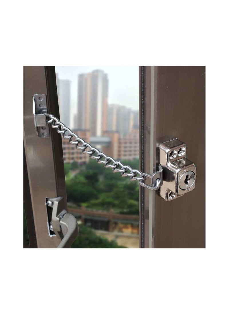 SYOSI - Stainless Steel Window Chain Lock Guard Door Restrictor Child Safety Security Chain Lock for Flat Open Windows Anti Theft Home Hardware Opening Restrictor Lock with Key - Image 1