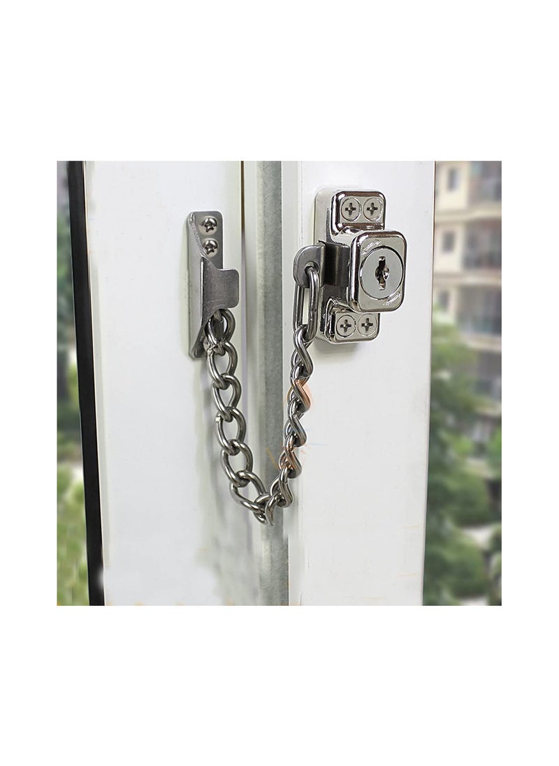 SYOSI - Stainless Steel Window Chain Lock Guard Door Restrictor Child Safety Security Chain Lock for Flat Open Windows Anti Theft Home Hardware Opening Restrictor Lock with Key - Image 1