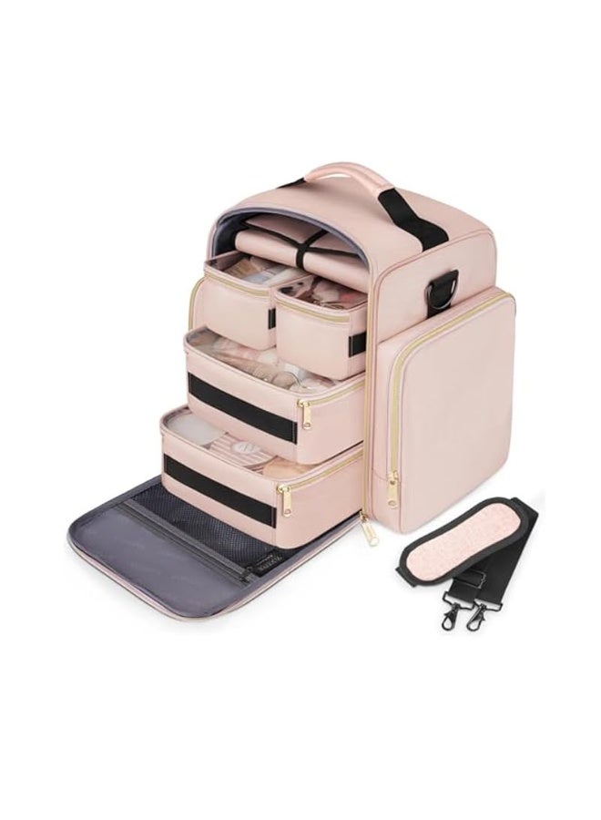 Bukela Travel Makeup Bag Storage Bag 4 Detachable Boxes 1 Jewelry Sorting Roll Multiple Storage Bags Makeup Bag(Pink) - Image 1