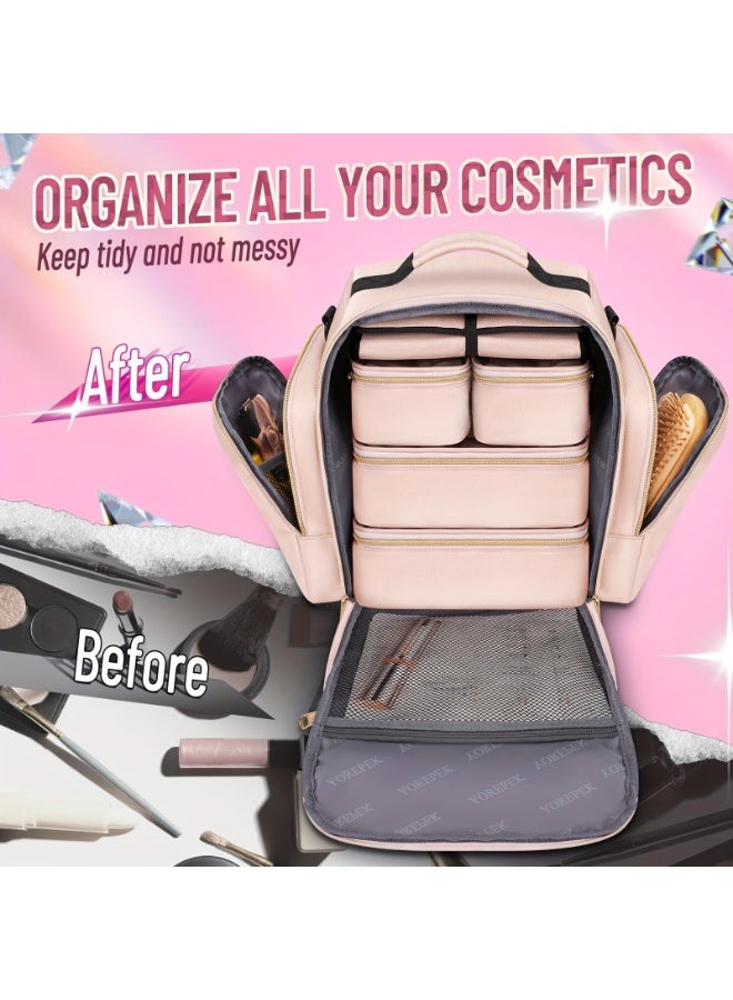 Bukela Travel Makeup Bag Storage Bag 4 Detachable Boxes 1 Jewelry Sorting Roll Multiple Storage Bags Makeup Bag(Pink) - Image 2