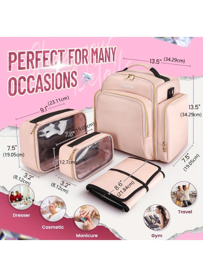 Bukela Travel Makeup Bag Storage Bag 4 Detachable Boxes 1 Jewelry Sorting Roll Multiple Storage Bags Makeup Bag(Pink) - Image 4