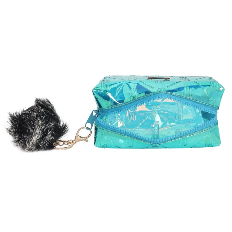 Hamster London Raver Sea Green Pouch with Pom Pom Travelling Cosmetic Pouch with Zipper Makeup Bag Case,Travel Toiletry Pouch - Sea Green - Image 5