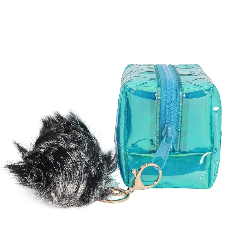 Hamster London Raver Sea Green Pouch with Pom Pom Travelling Cosmetic Pouch with Zipper Makeup Bag Case,Travel Toiletry Pouch - Sea Green - Image 3