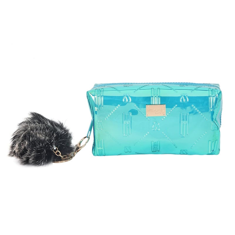 Hamster London Raver Sea Green Pouch with Pom Pom Travelling Cosmetic Pouch with Zipper Makeup Bag Case,Travel Toiletry Pouch - Sea Green - Image 1