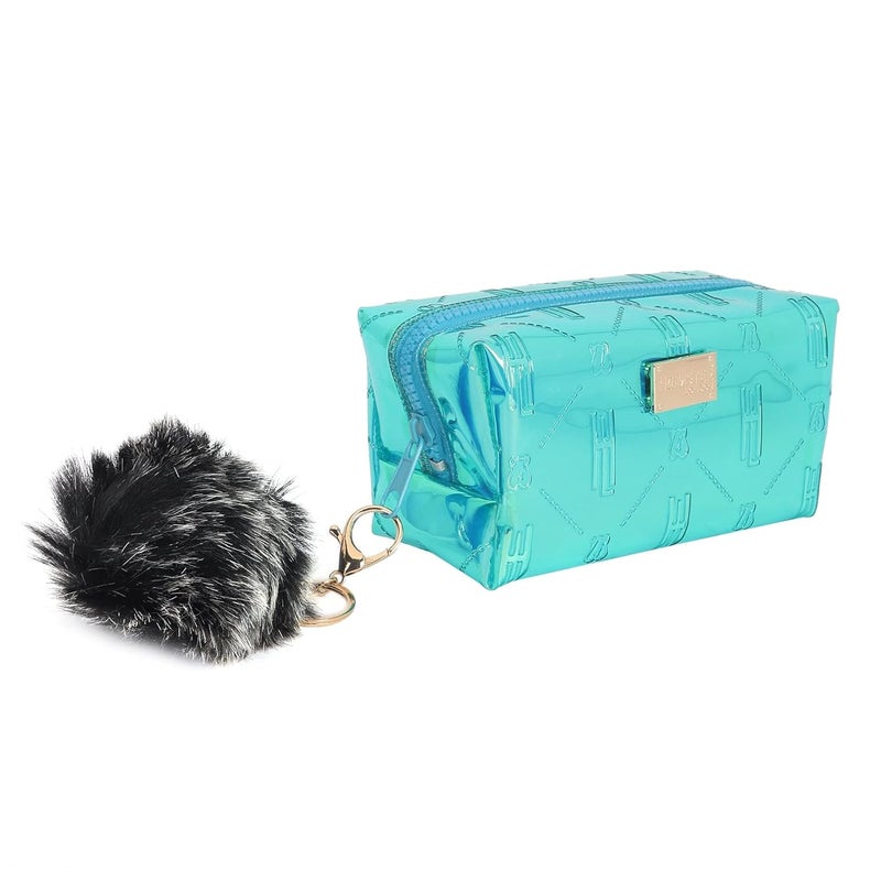 Hamster London Raver Sea Green Pouch with Pom Pom Travelling Cosmetic Pouch with Zipper Makeup Bag Case,Travel Toiletry Pouch - Sea Green - Image 2