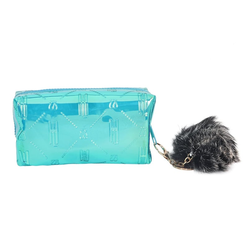 Hamster London Raver Sea Green Pouch with Pom Pom Travelling Cosmetic Pouch with Zipper Makeup Bag Case,Travel Toiletry Pouch - Sea Green - Image 4