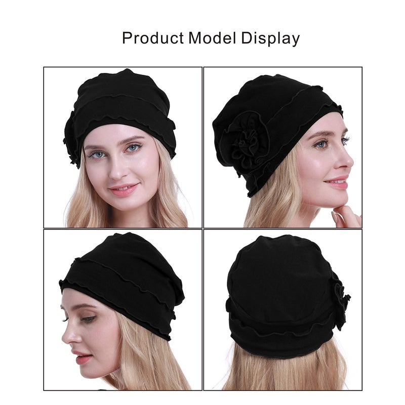 osvyo Cotton Chemo Headwear Turban Cap for Women - Soft Elastic Beanie Hair Loss Sealed Packaging Black - Image 2