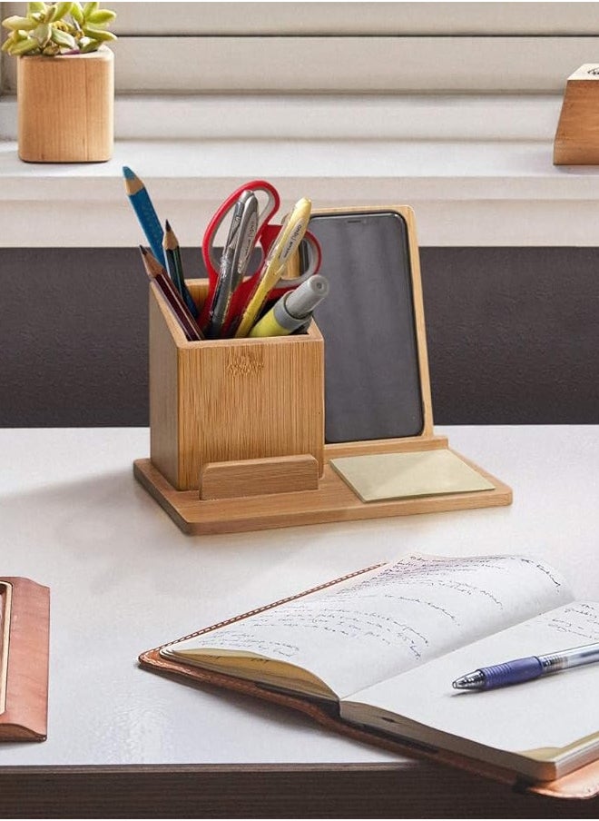 Generic Bamboo Wireless Charger Desk Organizer, Wireless Charging Pad and Pen Holder, 7.5W Compatible with iPhone X/XR/XS MAX/XS/8/8 Plus, 10W Samsung Galaxy S10/S10 Plus/S10E/S9, 5W All Qi-Enabled Phones  - Image 3