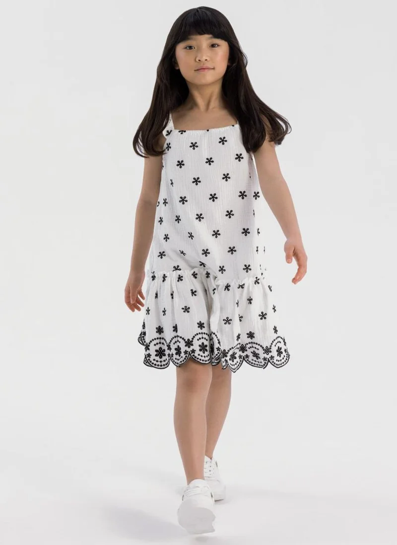 MINOTI Kids Girls Embroidered Shoulder Strap Dress