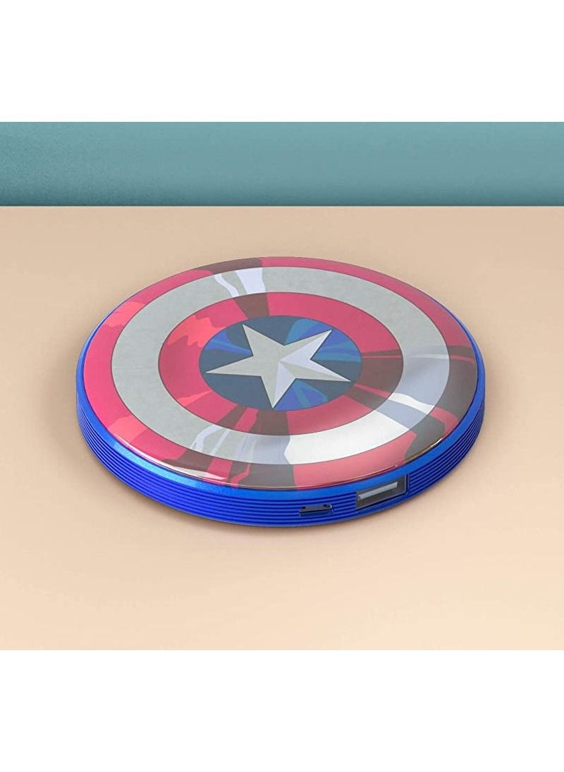 Marvel Captain America Shield Power Bank Portable Stripe Design Charges Smartphones and Tablets Officially Licensed Product  4000mAh Capacity  LED Indicator Light