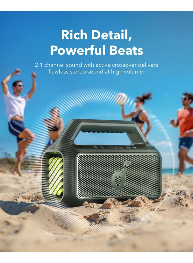 Soundcore Boom 2 by Anker, Outdoor Speaker, 80W, Subwoofer, BassUp 2.0, 24H Playtime, IPX7 Waterproof, Floatable, RGB Lights, USB-C, Custom EQ, Bluetooth 5.3, Portable for Camping and Beach - Green - Image 3