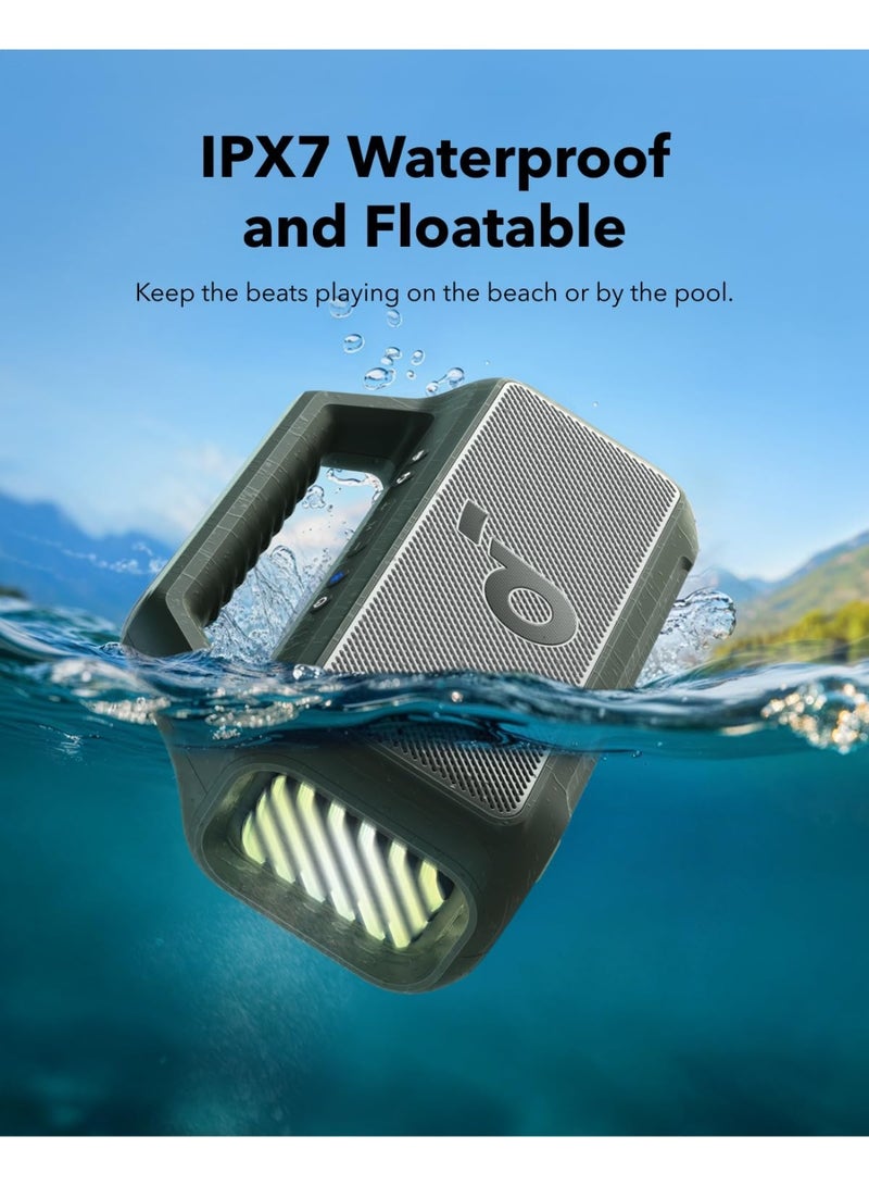 Soundcore Boom 2 by Anker, Outdoor Speaker, 80W, Subwoofer, BassUp 2.0, 24H Playtime, IPX7 Waterproof, Floatable, RGB Lights, USB-C, Custom EQ, Bluetooth 5.3, Portable for Camping and Beach - Green - Image 5