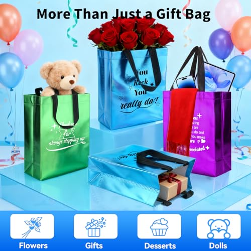 Bermoge 40 Pcs Reusable Gift Bags with Handles - Include 20 Iridescent Gift Bags & 20 Tissue Paper - Employee Appreciation Gifts Bulk for Staff, Team, Coworker, Teachers, Nurse, Thank You Gifts (Colorful) - Image 3
