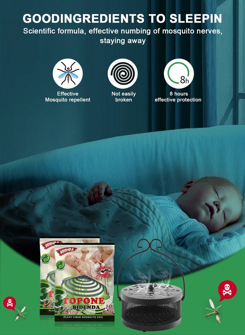 TOPONE 2Pack 20Coils Mosquito Coils  with 1 Mosquito Coil Box Iron Holder Household Censer Repellent Incense Coil - Image 5