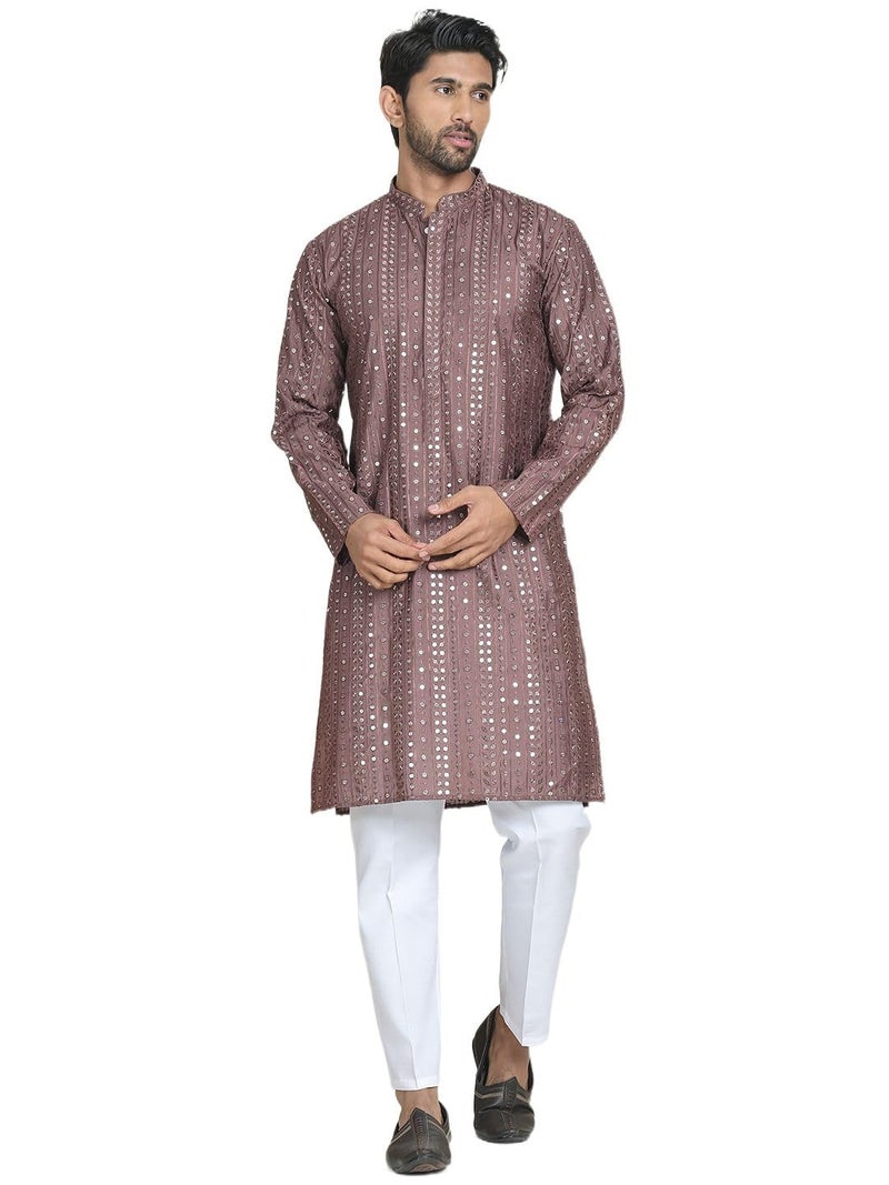 jompers طقم كورتا من جومبرز مزين بخيوط حريرية للرجال مع عمل المرايا - Image 1