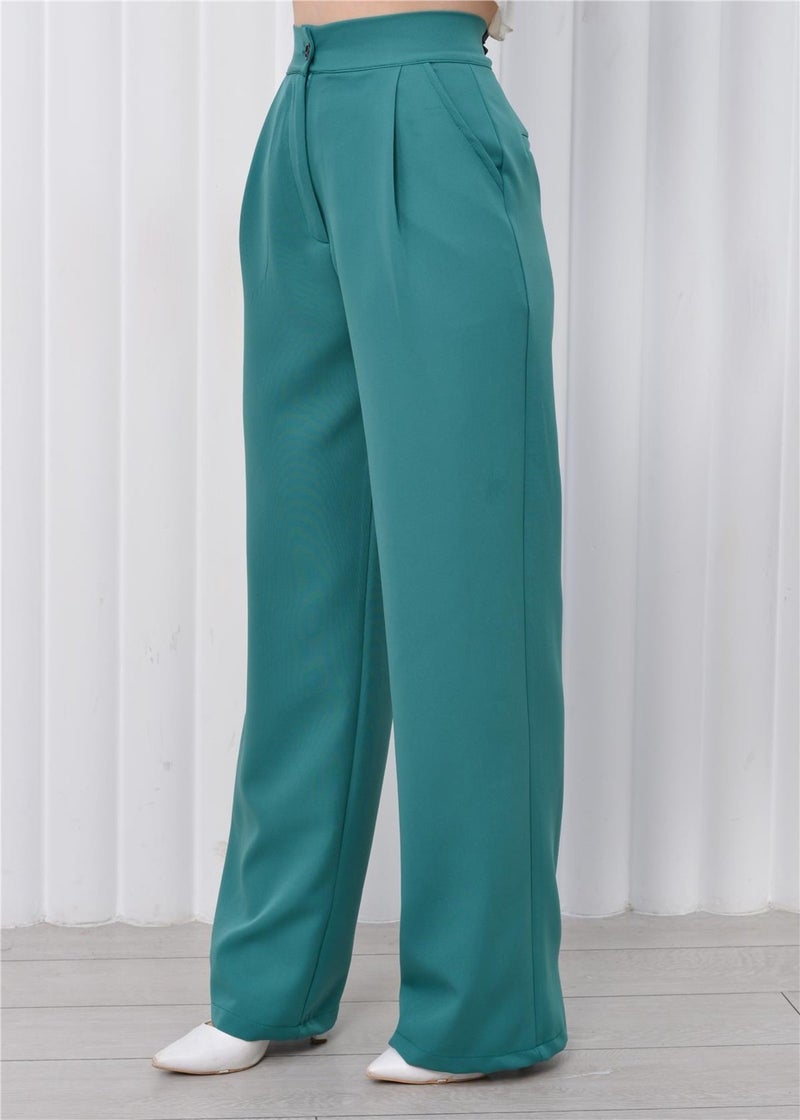 Nuseel Women's High Waist Palazzo Pants Petrol Blue  - Image 4