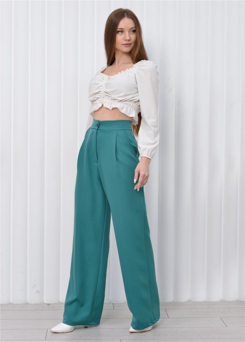 Nuseel Women's High Waist Palazzo Pants Petrol Blue  - Image 2