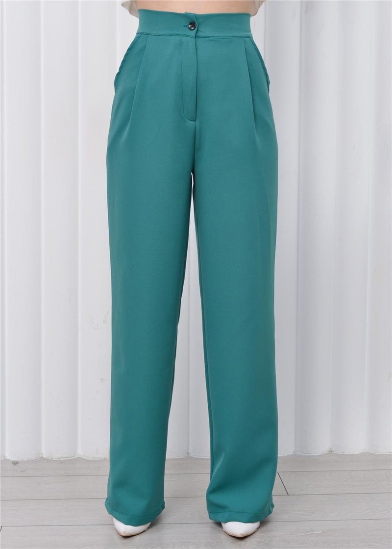 Nuseel Women's High Waist Palazzo Pants Petrol Blue  - Image 3