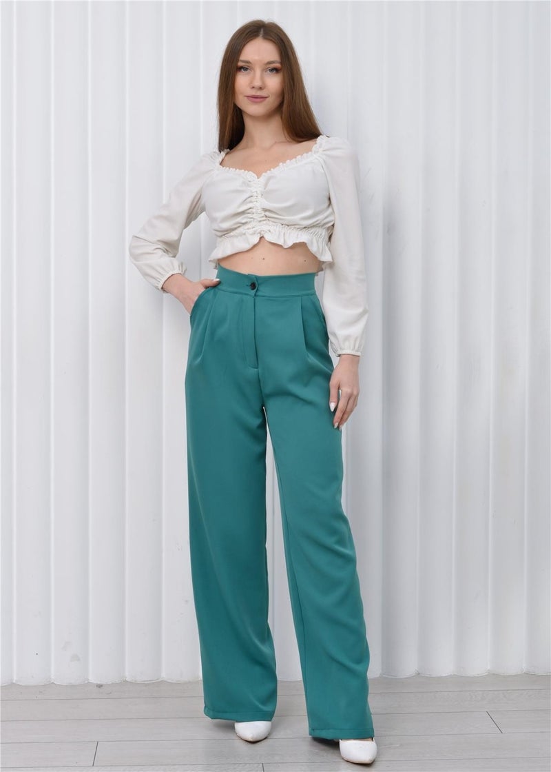 Nuseel Women's High Waist Palazzo Pants Petrol Blue  - Image 1