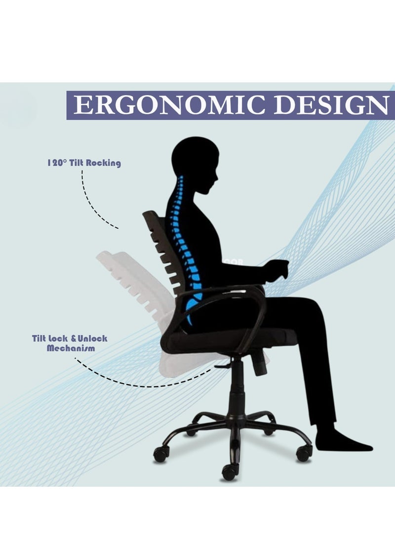 Wooden Twist Ergonomic Breathable Mesh Back Office Chair with 360° Swivel Height Adjustable Lever, Rocking Tilt Lock and Thick Cushion Seat  - Image 3