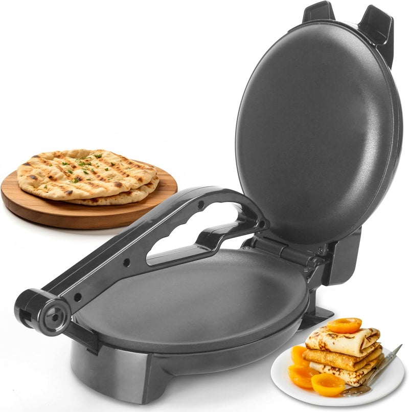 FineMade Compact Roti Maker, 8'' Electric Tortilla Maker Machine, Maquina Para Hacer Tortillas, Electric Tortilla Press, Prensa Para Tortillas, Crepe Maker, Recipe Included, Black - Image 1