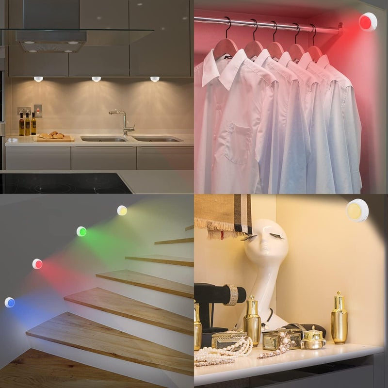 BIGLIGHT Battery Operated Closet Lights with RGB, Wireless Tap Light, LED Puck Lights, Remote Controlled Color Changing, Stick on Voice Level Lights for Classroom， 4 Pack - Image 4