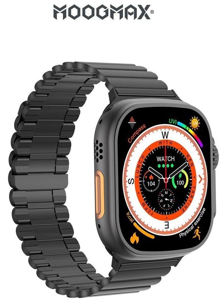 MOOGMAX - MoogMax (2nd Gen) ultra watch. IPX6 Water-resistant watch ultra. Smart touch watch with gesture-based call answering & answering from the watch using the built-in mic. smart watch ultra with a watch mobile app. Smart sports watch with all fitness measurements. smartwatch with wireless charging. Black - Image 1