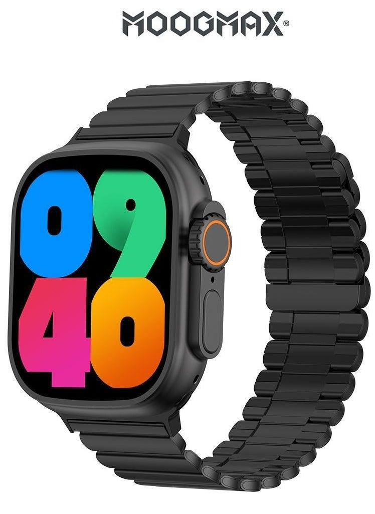 MOOGMAX - MoogMax (2nd Gen) ultra watch. IPX6 Water-resistant watch ultra. Smart touch watch with gesture-based call answering & answering from the watch using the built-in mic. smart watch ultra with a watch mobile app. Smart sports watch with all fitness measurements. smartwatch with wireless charging. Black - Image 1