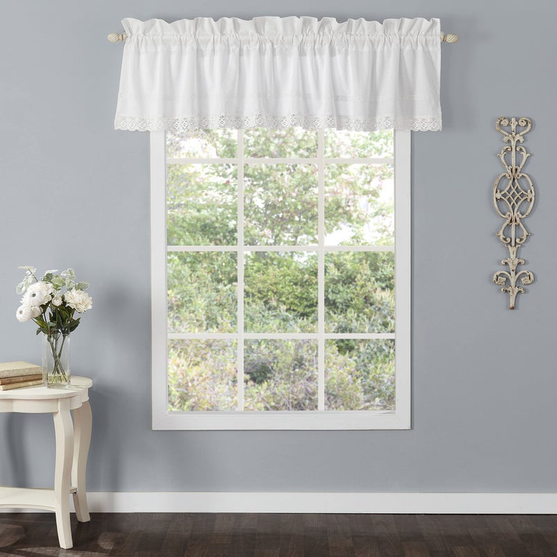 Laura Ashley - Valance, 100% Soft Cotton Window Treatment with Rod Pocket, Lightweight & Machine Washable, Curtain with Crocheted Lace Detail (Annabella White, 15" x 86") - Image 1